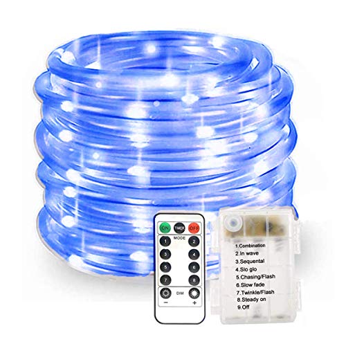 KINGCOO 100LED Lichterschlauch Seil Lichter, Wasserdichte 33ft/10M 8 Modi Batteriebetriebene Streifen Fee Lichterketten für Innen/Außen Garten Weihnachten Dekolicht(Blau) von KINGCOO