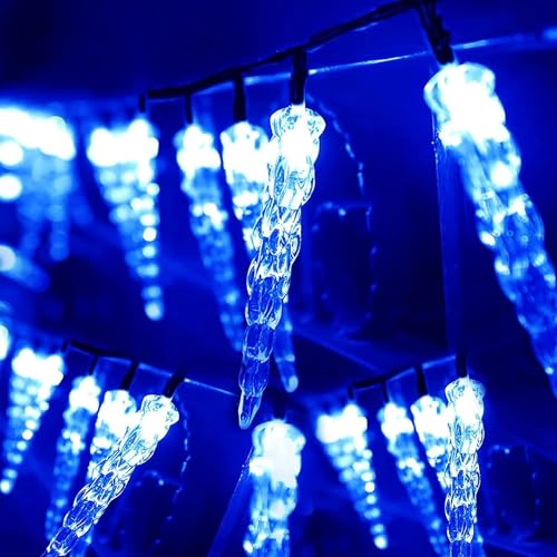 KINGCOO 20LED Eiszapfen Lichterkette Außen und Innen, Wasserdicht 5M LED Solar Eiszapfenleuchten Rohr Lichter für Balkon Party Garten Haus Weihnachtsbeleuchtung Deko (Blau) von KINGCOO