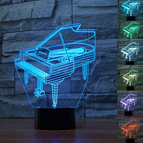 3D Illusion Tischlampe,KINGCOO 7 Farben 3D Effekt Touch Nachtlicht Schreibtischlampe Dekoratives Licht für Kinder Weihnachts (Klavier) von KINGCOO