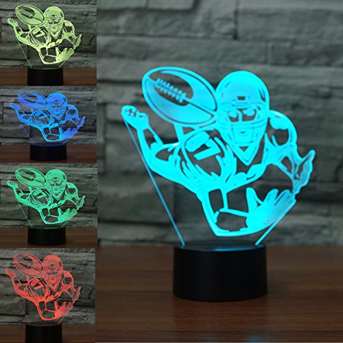 3D Visual Optical Illusion LED Lampe Nachtlichter,KINGCOO Verstellbar 7 Farben Schreibtischlampen Acryl Licht Atmosphäre Touch Tischlampe,Geschenk für Weihnachten(Rugbyspieler) von KINGCOO