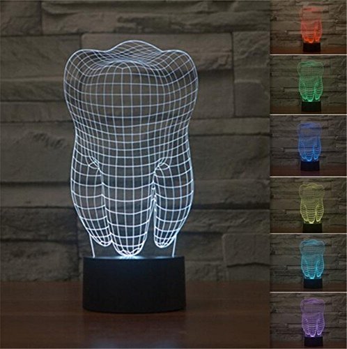 KINGCOO 3D Illusion Tischlampe, 7 Farben 3D Effekt Touch Nachtlicht Schreibtischlampe Dekoratives Licht für Kinder Weihnachts(Zähne) von KINGCOO
