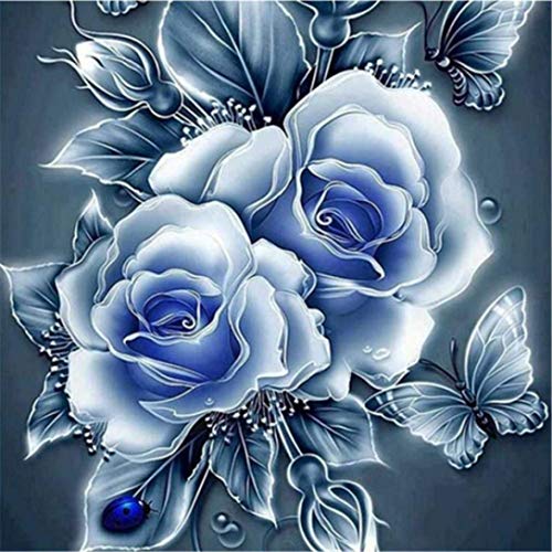 KINGCOO 5D Diamant Malerei Kits, DIY 5D Schmetterling Stieg Blume Vollbohrer Krystal Strass Painting Diamont Stickerei Gemälde für Wand Décor,30X30CM (Blau Rose) von KINGCOO