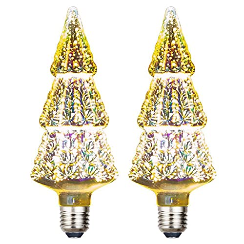 KINGCOO Feuerwerk Glühbirnen, 3D Sterneneffekt Vintage Edison Glühbirne 4W E27 Filament Retro Gebeizt Silber Glas Ampulle Dekorative Lampe Ferienhaus Weihnachtsdekoration,AC85V-240V (Baum,2Stück) von KINGCOO