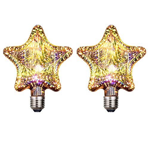 KINGCOO Feuerwerk Glühbirnen, 3D Sterneneffekt Vintage Edison Glühbirne 4W E27 Filament Retro Gebeizt Silber Glas Ampulle Dekorative Lampe Ferienhaus Weihnachtsdekoration,AC85V-240V (Star, 2Stück) von KINGCOO