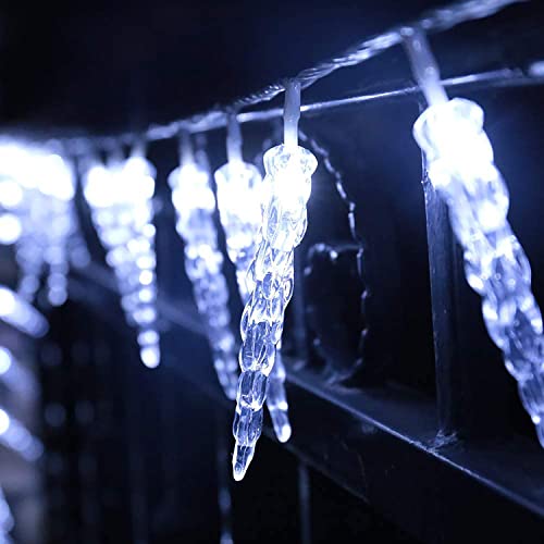 KINGCOO LED Eiszapfen Lichterkette Außen und Innen, Wasserdicht 6M 40LED Eiszapfen Rohr Meteorschauer Lichter Batteriebetrieben für Balkon Party Garten Haus Weihnachtsbeleuchtung Deko (Weiß) von KINGCOO