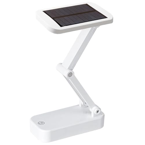 KINGCOO Solar Faltbare Schreibtischlampe, Tragbare 24LED Touch Dimmbar Lese Nachttischlampe,Solar/USB Aufladung Student Nachtlicht Akku Tischlampe für Büro Schlafzimmer Reise Außen Notfall (Weiß) von KINGCOO