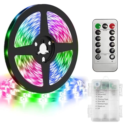 KINGCOO Wasserdicht 5m 150LED Streifenleuchten Seil Lichter Bandlichter Lichterketten Batteriebetriebener mit Fernbedienung für Innen Außen DIY TV Hintergrund Party Dekorative(Mehrfarbig) von KINGCOO