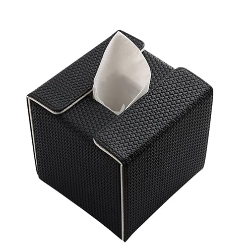 KINGFOM Kosmetiktücher Box, PU Leder Taschentuchbox | Tissue Box für Esszimmer Badezimmer Schlafzimmer Auto Büro - Schwarz/Weiß, 1 Stück von KINGFOM