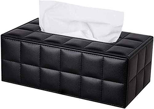 KINGFOM PU Leder Kosmetiktücher Box Taschentuchbox Tissue Box für Büro/Auto/Zuhause (Gitter Schwarz) von KINGFOM