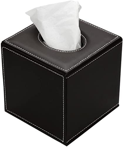 KINGFOM Quadratisch Taschentuchbox, PU Leder Kosmetiktücher Box Tücherbox | Tissue Box für Auto Büro Badezimmer Schlafzimmer (Braun) von KINGFOM