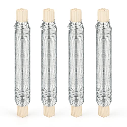 KINGLAKE 0.65mm 4 STK x 38M bindedraht wickeldraht Silber Metalldraht Anti-Rost draht, blumendraht gartendraht Silber auf Holzstab gewickelt für Handwerk ，Pflanzentraining, Blumengestecke von KINGLAKE