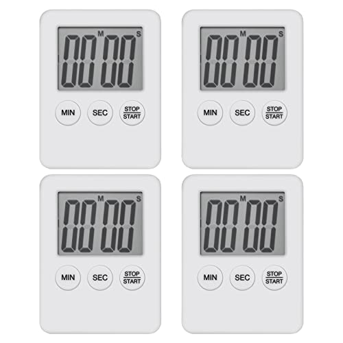 4 Stück Digitaler Küchentimer, Mini Kurzzeitwecker Digital, Eieruhr Digital Magnetisch mit Lautem Wecker für Kochen Fitness Lernen - Weiß von KINGOZOYI