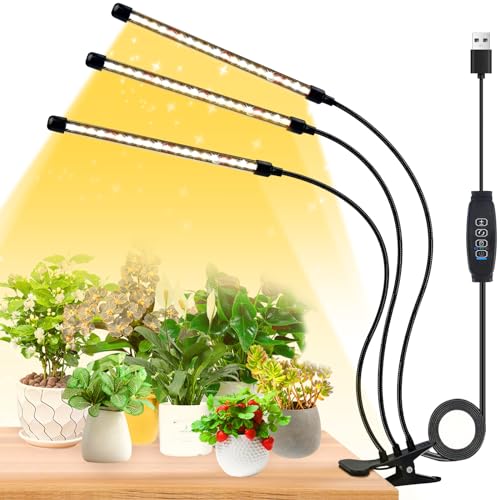 Pflanzenlampe, Pflanzenlicht LED, 3-Kopf 30W Vollspektrum Pflanzenlicht für Zimmerpflanzen, Wachstumslampe für Pflanzen mit Timer - 3 Lichtmodi 10 Helligkeit von KINGOZOYI