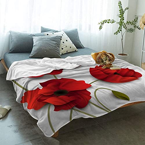 KINITA Rote Mohnblumen Kuscheldecke Flauschige, 3D Flanell Fleecedecke 150x200 Blumen Mikrofaser Wohndecke Weich Decke Sofaüberwurf Tagesdecke Couchdecke kinderdecke für Bett/Sofa von KINITA