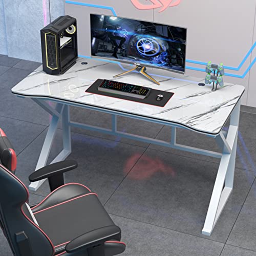 Gaming-Schreibtisch, großer Computertisch, K-förmiger Gamer-Schreibtisch mit Karbonfaseroberfläche, PC-Computertisch, Gaming-Tisch, I-förmiger Gamer-Arbeitsplatz mit Maschendraht, weiß, 3-L 80 c von KINSL