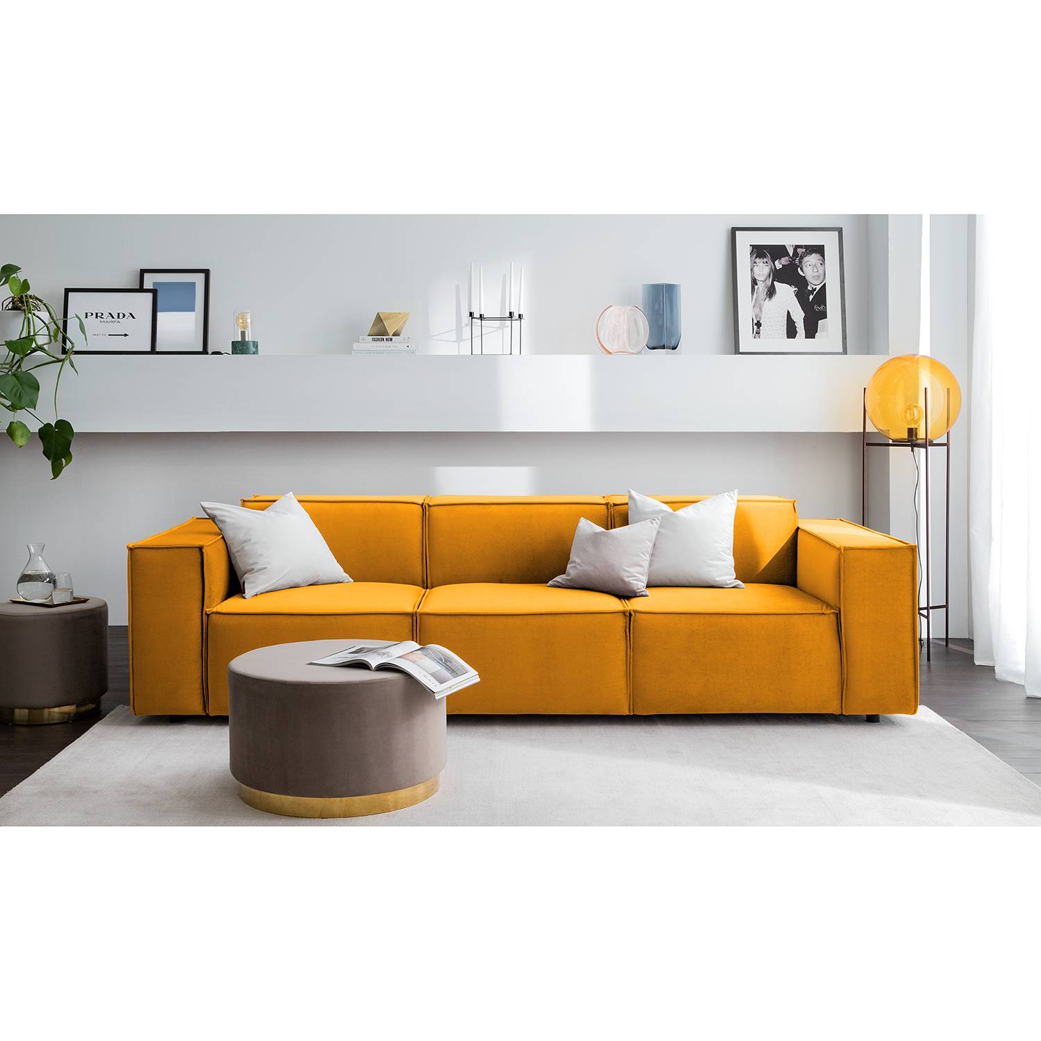Sofa Kinx II 3-Sitzer Senfgelb Samt 260x71x96 cm (BxHxT) Glamour von Studio Copenhagen