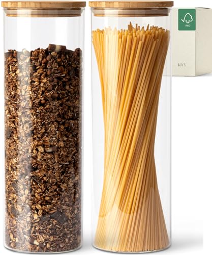 KIVY Vorratsgläser mit Deckel Luftdicht - 2 x 1.8L - Für Spaghetti, Mehl, Müsli Aufbewahrung Glas - Nudelgläser mit Deckel - Spaghetti Aufbewahrung Glas Groß - Nudel Aufbewahrung Spaghetti Glas von KIVY