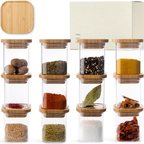 KIVY Stapelbare Gewürzgläser eckig [15x 150ml] - Luftdichte Gewürzgläser Holzdeckel - Gewürzdosen set - Gewürzstreuer - Spice jars - Gewürzbehälter - Kleine Vorratsgläser mit Deckel Bambus von KIVY