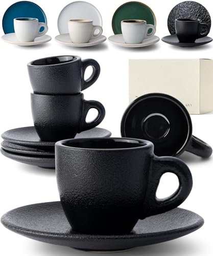KIVY Espressotassen Dickwandig [4 x 75ml] - Handgefertigt aus hochwertigem Steingut Schwarz Matt - Espressotassen Schwarz- Schwarze Kaffeetassen Schwarz - Espresso Tassen Set 4er - Espresso cups von KIVY