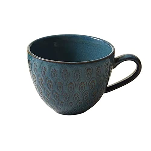 KIZQYN Kaffeetassen 450 ml kreative Keramiktasse, Relief-Kaffeetasse mit großem Fassungsvermögen, Exquisite antike Tasse, Frühstückstasse Kaffeeservice (Color : Blue) von KIZQYN