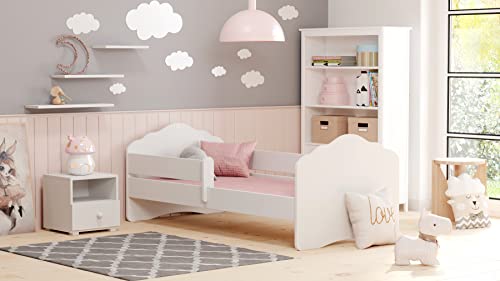 KOBI Fala Kinderbett mit Rausfallschutz | 160 x 80 cm | Kinderbetten mit Matratze Komplett Set | Einzelbett Kinder Bett | Mädchen Junge | Modern Weiss Kids Bed Children von KOBI