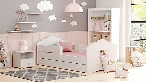 KOBI Fala Kinderbett mit Rausfallschutz mit Schublade | 160 x 80 cm | Kinderbetten mit Matratze Komplett Set | Einzelbett Kinder Bett | Mädchen Junge | Modern Weiss Kids Bed Children | Kinderzimmer von KOBI