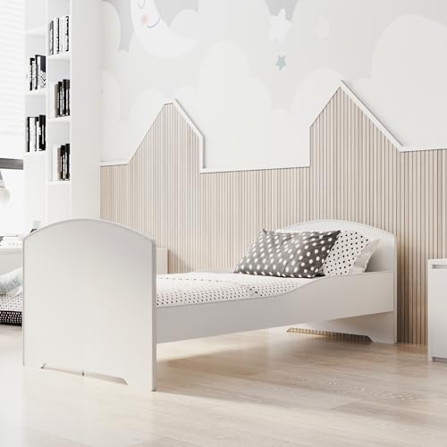 KOBI Kinderbett LUK Weiß | 140x70 | Bett für Jungen, kleine Mädchen, Kinderbetten | mit Einer Matratze und einem Rahmen | das Babyzimmer | (140x70) von KOBI