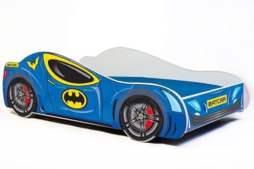 KOBI Kinderbett mit Rausfallschutz Auto | Batman Bat Car Batmobil | 140 x 70 cm | Jugendbett mit Matratze | Kinderbetten Jungen Mädchen | Einzelbett Kinder Bett Autobett von KOBI