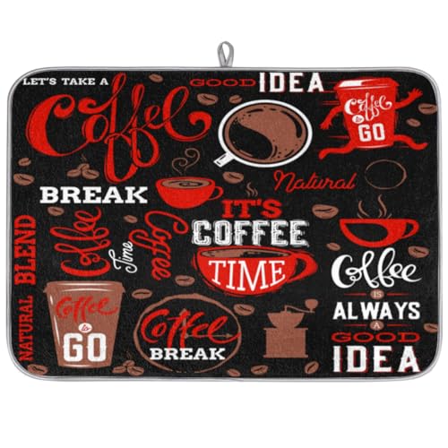 Geschirr-Abtropfmatte mit lustigem Kaffee-Design, Mikrofaser, Abtropfgestell für Küche, Theke, Kaffee, Bar, Dekoration, 45,7 x 61 cm von KOBLEN