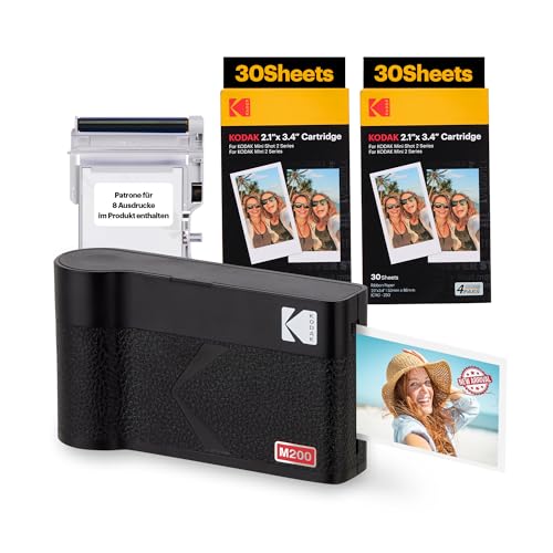 KODAK Mini 2 ERA 4PASS Mobiler Fotodrucker (5,3x8,6cm) (Schwarz, Fotodrucker + Paket met 68 Blatts) von KODAK