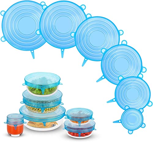 KÖÖK Silicone 6 Piece Silicone Stretch Lid, BPA Free Reusable Silicone Cover, Universal Silicone Keeping Lid for Bowls, Pots, Jars, Cans (Blau) von KÖÖK
