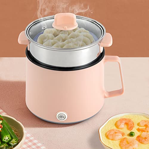 Elektrischer Hot Pot, 1.7L Portable Non-Stick Electric Hot Pot,Elektroherd mit Dampfer-Glasdeckel 220V Doppelter Leistungssteuerung Multifunktional Elektrische Fondues (Rosa) von KOLHGNSE