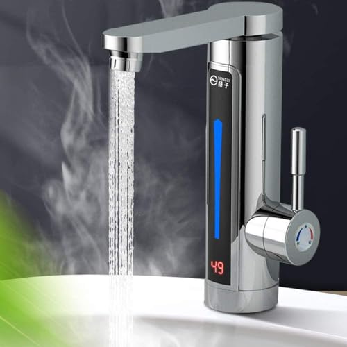 KOLHGNSE 360° Drehbar LED Elektrisch Durchlauferhitzer Wasserhahn Sofort Warm Küchearmatur Schnellheizungshahn mit digitale Wassertemperaturanzeige 3300W von KOLHGNSE