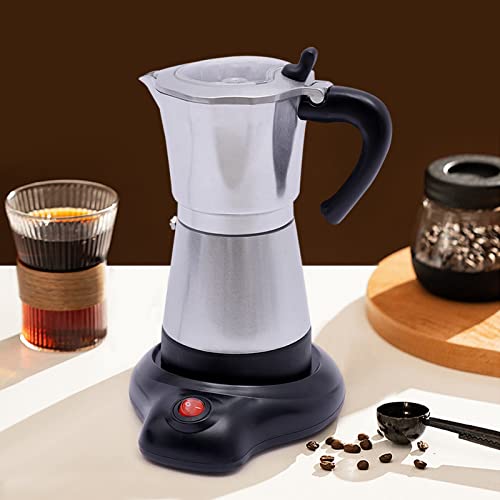 KOLHGNSE Espressokocher Elektrisch, Espressokocher mit Basis 6 Tassen 300ML 480W Espresso Bereiter Maschine Espressokanne Aluminium für Familien, Versammlungen, Cafés (Silber) von KOLHGNSE