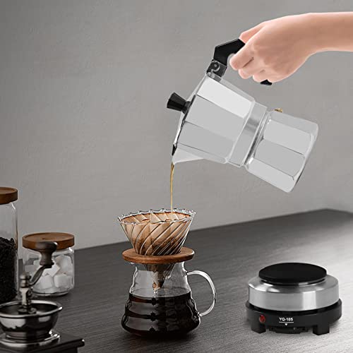 KOLHGNSE Mini Heizplatte, Mokkakanne & Elektrische Heizplatte mit Stecker 500W 3/6 Tassen Espressomaschine Cappuccino Mokka für Cafés, Buffets, Büros (3 Tassen) von KOLHGNSE