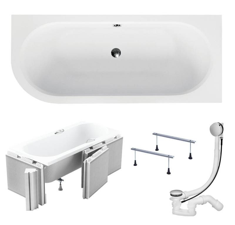 KOLMAN Badewanne Eckbadewanne Avita Slim 160x75, (Links/Rechts), Rand 15 mm Styroporverkleidung, Ablauf VIEGA & Füße GRATIS von KOLMAN