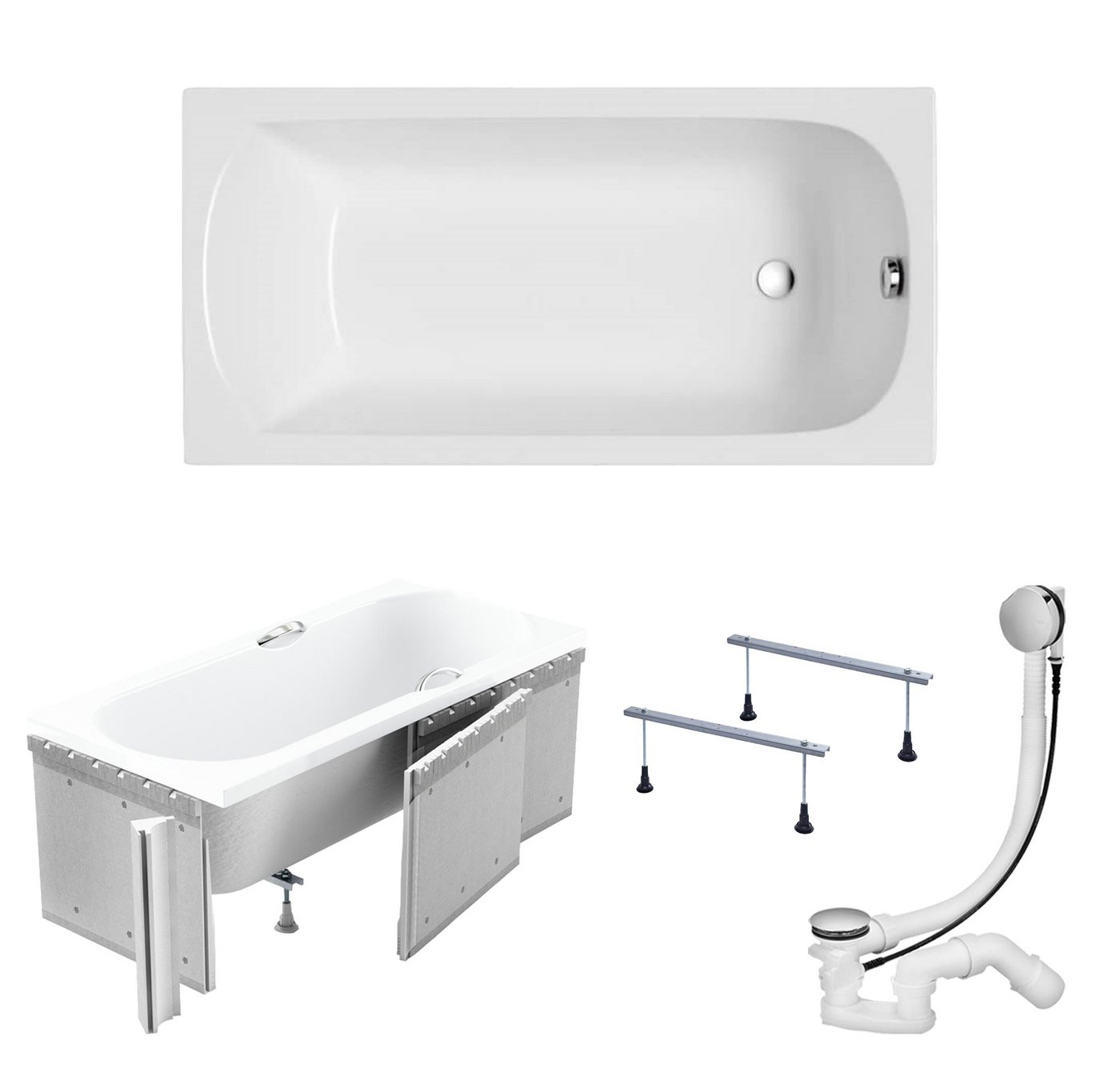 KOLMAN Badewanne Rechteck Classic Slim 180x80, Acrylschürze Styroporträger, Ablauf VIEGA & Füße GRATIS von KOLMAN