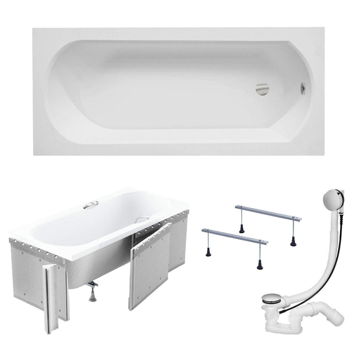 KOLMAN Badewanne Rechteck Intrica 150x75, Acrylschürze Styroporträger, Ablauf VIEGA & Füße GRATIS von KOLMAN