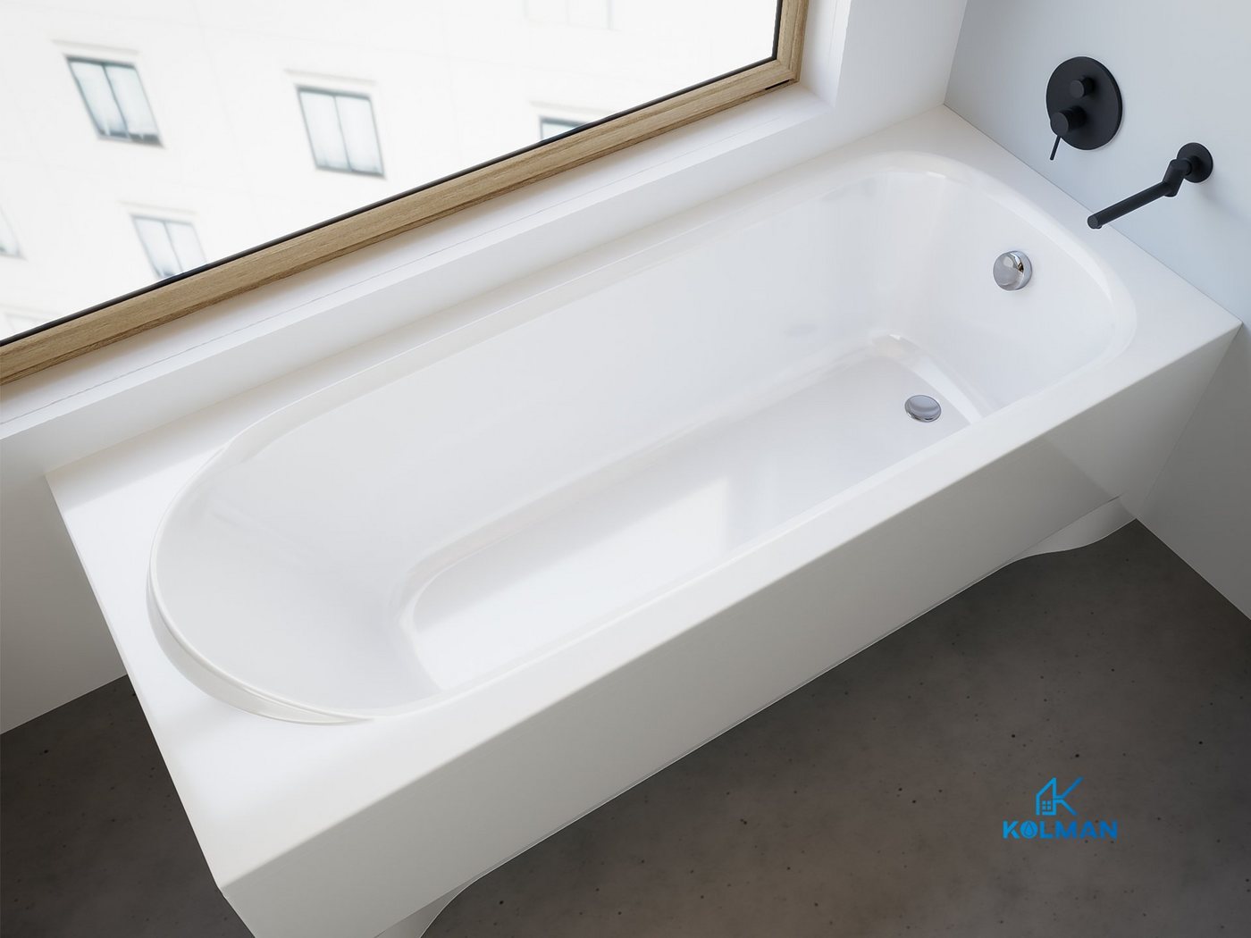 KOLMAN Badewanne Rechteck Medium 160x75, Acrylschürze Styroporträger, Ablauf VIEGA & Füße GRATIS von KOLMAN