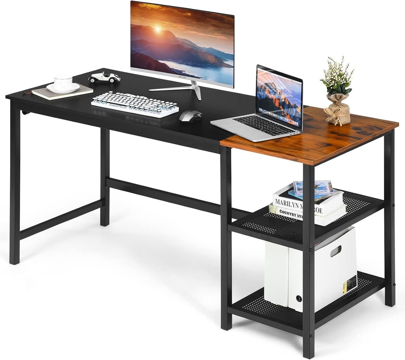 KOMFOTTEU Schreibtisch Computertisch, mit 2 Ablagen, 150×60×75,5cm von KOMFOTTEU