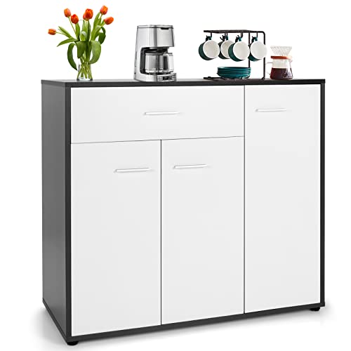 KOMFOTTEU Sideboard Kommode, Mehrzweckschrank mit Türen & Schublade, Aufbewahrungsschrank Anrichte mit verstellbarem Regal, Wohnzimmerschrank für Flur Küche, Weiß (88x40x80cm) von KOMFOTTEU