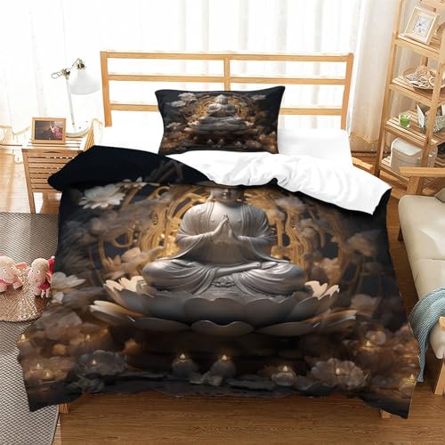 Buddha Bettwäsche Bettbezug Für 3D Microfaser Bettwäsche Set Kinder Erwachsene,Mit Reißverschluss Und Kissenbezug Single（135x200cm） von KONGNY