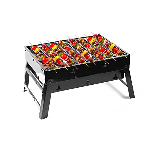 Kono Klappbarer Holzkohlegrill Outdoor Smoker Barbecue Tragbarer Edelstahl Holzkohlegrill für Reisen Garten Camping Familienessen und Geburtstagsfeiern von KONO