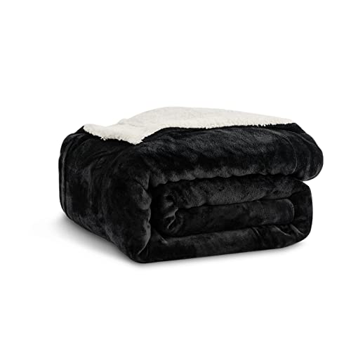 Kono Sherpa-Fleece-Überwurfdecke, 150 x 200 cm, weich, gemütlich, flauschig, wendbar, Mikrofaser, solide Decken für Bett, Couch, Sofa, (schwarz, Doppelbett) von KONO