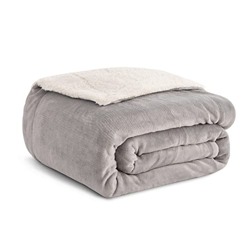 Kono Sherpa-Fleece-Überwurfdecke, 150 x 200 cm, weich, gemütlich, flauschig, wendbar, Mikrofaser, solide Decken für Bett, Couch, Sofa, (grau, Doppelbett) von KONO