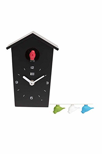 KOOKOO Birdhouse Mini Schwarz, Design Kuckucksuhr mit 12 Vogelstimmen oder Kuckuck von KOOKOO