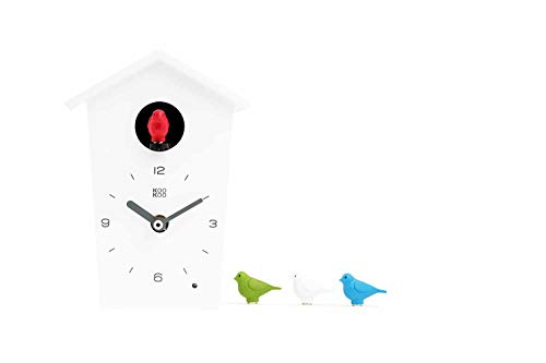 KOOKOO Birdhouse Mini Weiß, Design Kuckucksuhr mit 12 Vogelstimmen oder Kuckuck von KOOKOO