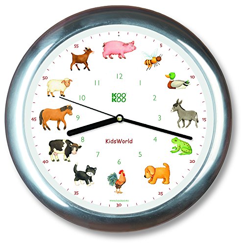 KOOKOO KidsWorld Chrome, Bauernhofuhr mit 12 echten Tierstimmen vom Land von KOOKOO
