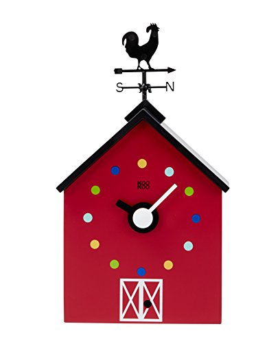 KOOKOO RedBarn (klein), Bauernhaus Uhr mit 12 Tierstimmen, einem Hahn und Einer drehenden Wetterfahne von KOOKOO