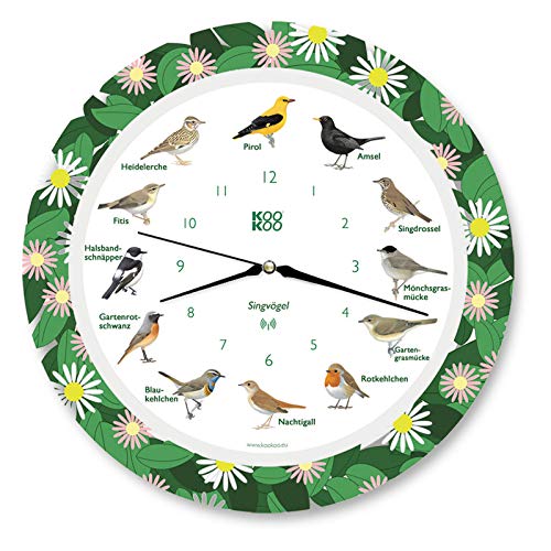 KOOKOO Singvögel Flower Planet, Die Singende Vogeluhr, mit 12 heimischen Singvögeln und echten, natürlichen Vogelstimmen, mit RC Funkquarzwerk von KOOKOO